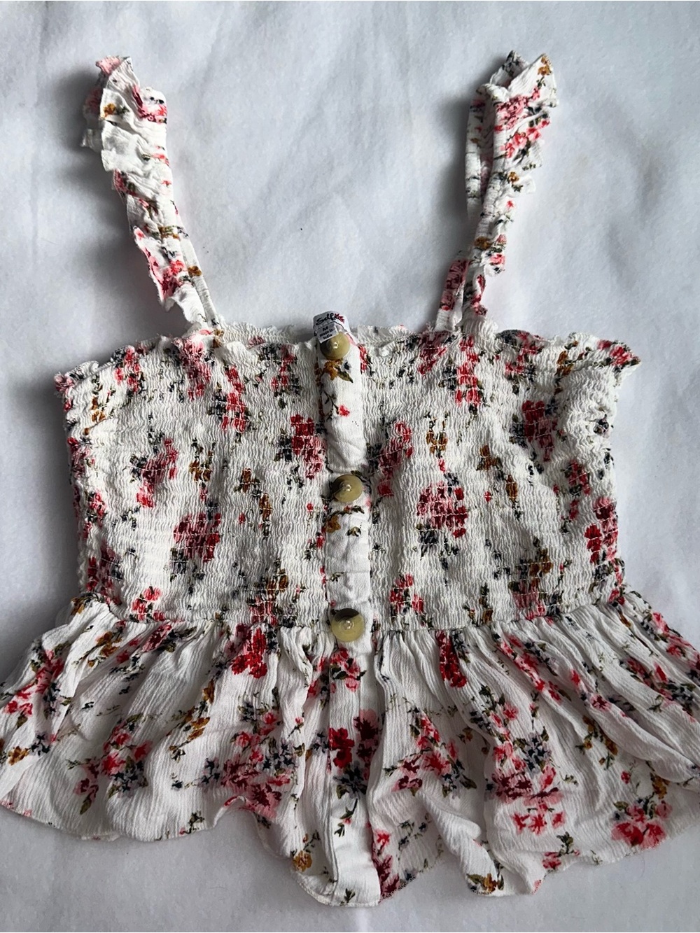 Miss Selfridge Floral Smocked White Crop Top
